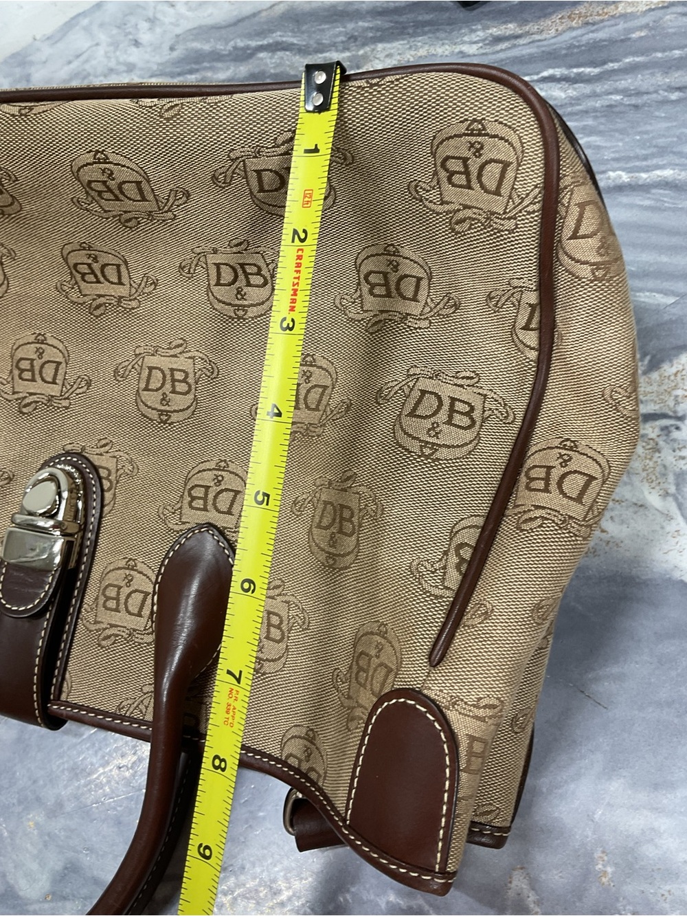 Dooney & Bourke Tan Canvas Logo Satchel with Brown Leather Trim - Picture 8 of 16